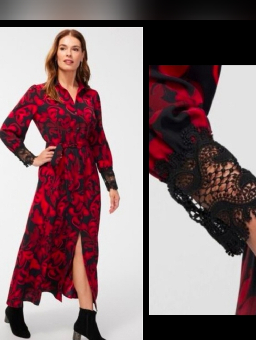Chico's Lace Cuffl Maxi Shirt Dress